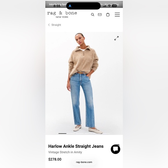 Rag & Bone Blue Harlow ankle straight Jean in Lyra with Jewel - Picture 4 of 5